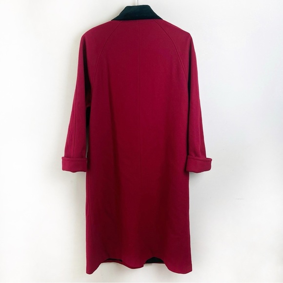 Vintage Jofeld Long Wool Coat Velvet Collar Pockets Red Black Large Old Money - Picture 7 of 16